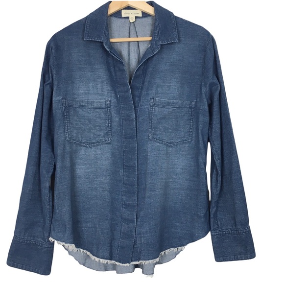 Anthropologie Cloth & Stone Slit Hem Roll Tab Long Sleeve Button Up Blouse - Picture 5 of 11